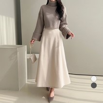 쿨쿠 여성용 울 플레어 롱 스커트