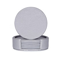 선물하기 좋은 가죽 컵받침 코스터 6p + 케이스 세트, 원형 실버