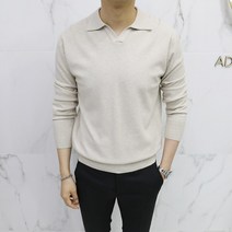 아도르클래식 남성용 오픈 카라 헨리넥 캐시미어 긴팔 니트 ZR