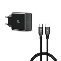 디씨네트워크 리오넬 PD 고속충전기 어댑터 + 페브릭 C to C PD 60W 고속충전 케이블 1.2m, 블랙, 1세트
