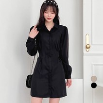 에비뉴비 여성용 핀턱 퍼프 셔츠 미니 원피스