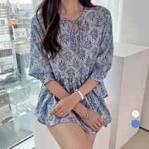 세컨그라운드 여성용 트리 패턴 플레어 블라우스