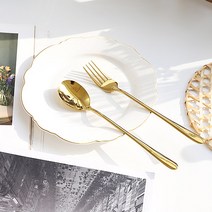 끌레오 프리미엄 스테인리스 티타늄 커트러리 수저 + 포크 세트 CLD015, 골드
