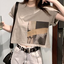 여성용 MA 리우 크롭 라운드넥 반팔티