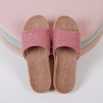 무지 린넨 왕골 라탄 EVA 슬리퍼, 핑크, 1개