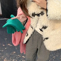 여성용 투톤 터치 핑거홀 롱 니트 겨울 장갑