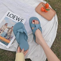 여성용 귀여운 크로스 매듭 간편한 데일리 플랫 슬리퍼