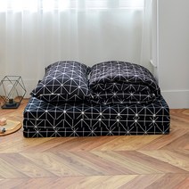 매직베드 3단접이식 매트리스 + 이불 + 베개 베개솜포함 침구세트, 블랙체크 + 마블스펀지