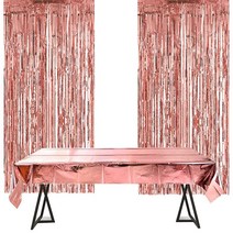 마켓감성 파티커튼 + 식탁보 장식 세트, 로즈골드, 1세트