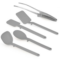 리본제이 바닥에 닿지 않는 실리콘 조리도구 4종 + 스텐 고기집게 세트, 그레이(조리도구), 5종