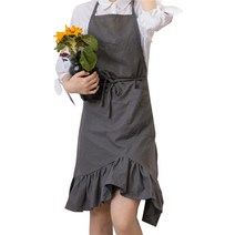 아그노 린넨 원피스형 밑단 레이스 앞치마, 그레이, 1개