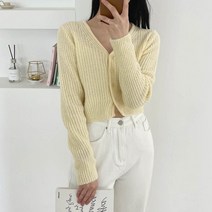 플랜데이 여성용 비타민 브이넥 크롭 울 니트 가디건
