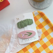 조이멀티 유아용 꽃 자수 파스텔 무지 헤어 똑딱핀 2종 세트