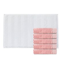 소프트터치 헤링본 세면타올 200g 40수 코마사 5p + 헤링본 발매트, 세면타올(베이비핑크), 발매트(모던화이트), 1세트