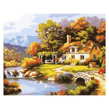 케이엠엘리 액자형 3D 꿈속의 집 원형큐빅 DIY 보석십자수 50 x 40 cm, 혼합색상, 1개