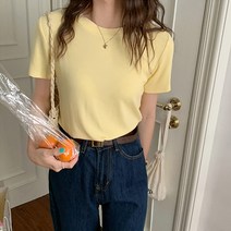 레몬소울 여성용 포포 데일리 컬러 크롭 반팔티