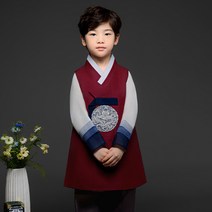 금동이 남빨강반색동 남아용 아동한복세트 AM178