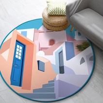 이정데코 산토리니 캔버스 아트 원형 러그