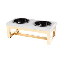 킹제시 반려동물 식탁 골드 밀러 프레임 비앙코카라라 세라믹 식기 JS-B, 블랙, 2개