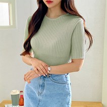 레몬소울 여성용 루아로 슬림 골지 반팔 니트티