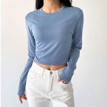 플랜데이 여성용 오아 데일리 속기모 기본 무지 크롭 티셔츠
