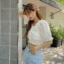프롬미스 여성용 펀칭 스트링 크롭 블라우스