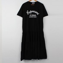 빼빼 여성용 배색레터링 캉캉 코튼 롱 원피스