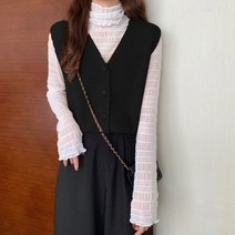엘케이에이치 브이넥 단추 와플 니트 조끼