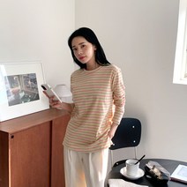 여성용 루데빈 단가라 라운드 긴팔 티셔츠 T8779K21