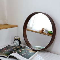 MJK 자작나무 벽 거울 원형 350, 월넛
