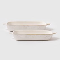쓰임 스테이블 손잡이 직사각 그라탕기, 화이트, 2개