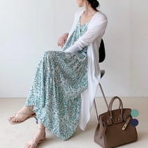 보에리에 여성용 리프 캉캉 슬리브리스 롱 원피스