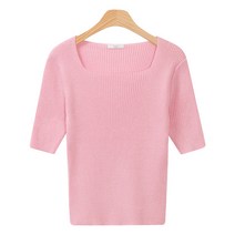 레몬소울 여성용 콘트 골지 스퀘어 슬림 5부 니트티