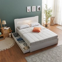 라자가구 카인 LED 리노 서랍 침대 + 매트리스 방문설치, 화이트