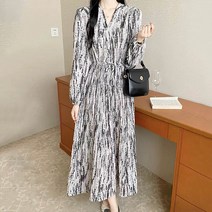 앤드스타일 여성용 Y1도트다이 스트링 패턴 랩 롱 원피스 261401