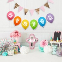 와우파티코리아 여름성경학교 이니셜 풍선 + 삼각 가랜드 +십자가 풍선 세트, 혼합색상, 2세트