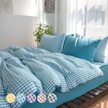 그래이불 부드러운 깅엄체크 워싱 먼지없는 침구세트