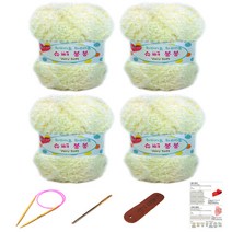 행복뜨기 슈퍼봉봉 뜨개실 4p + 줄바늘 4.5mm + 돗바늘 + 라벨 + 4종 목도리도안 세트, 1세트, 연노랑