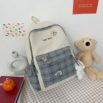 여성용 체크 포인트 귀염 터지는 백팩 + 뱃지