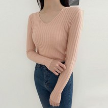 플랜데이 여성용 여리핏 코지 브이넥 데일리 긴팔 니트