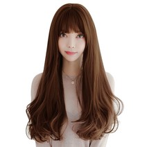 하이유니 레이어드 C컬 펌 롱 헤어 긴머리 통가발 67cm + 가발망 + 거치대 세트, 커피브라운(가발), 랜덤발송(거치대)