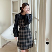에비뉴비 여성용 체크 뷔스티에 미니 원피스