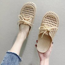 여성용 러블리한 바람 송송 리본 플랫 블로퍼