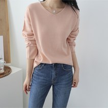 제니트 여성용 루즈핏 브이넥 긴팔 니트 옆트임 리구브이민자 n1716