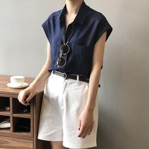 유니제이 홀리 롤업 포켓 블라우스