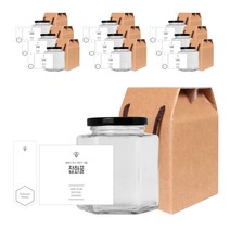 육각730 꿀병 680ml + 블랙캡 + 심플 잡화꿀 L 병스티커 + 봉인스티커 + 박스 세트, 10세트