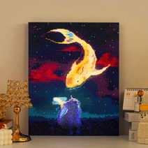 아트조이 DIY LED 캔버스형 보석십자수 40 x 50 cm, 고양이와 황금잉어, 1개