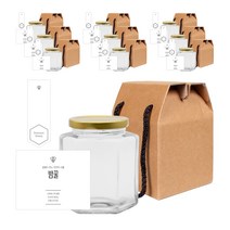 육각500 꿀병 470ml + 골드캡 + 심플 밤꿀 L 병스티커 + 봉인스티커 + 박스 세트, 10세트