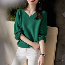 여성용 MA 미시 스타일 브이넥 벌룬 소매 니트