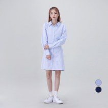 어썸어라운드 여성용 허리끈 스트라이프 셔츠 미니 원피스
